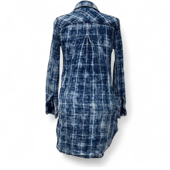 Anthropologie Plaid Shirt Dress Blue Cotton Button-Up XS - Picture 2 of 7